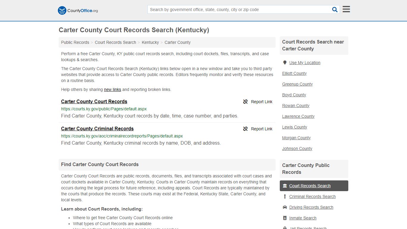 Carter County Court Records Search (Kentucky) - County Office